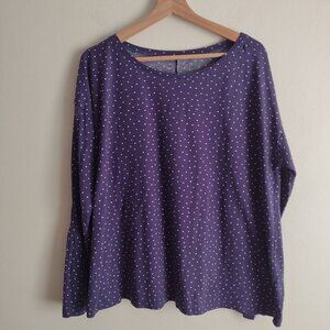 Garnet Hill Navy Polka Dot  Launge Top  XL Soft Green Cotton Long Sleeve Tee